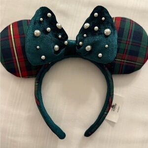 Plaid Minnie Mouse Ears with Pearls Christmas